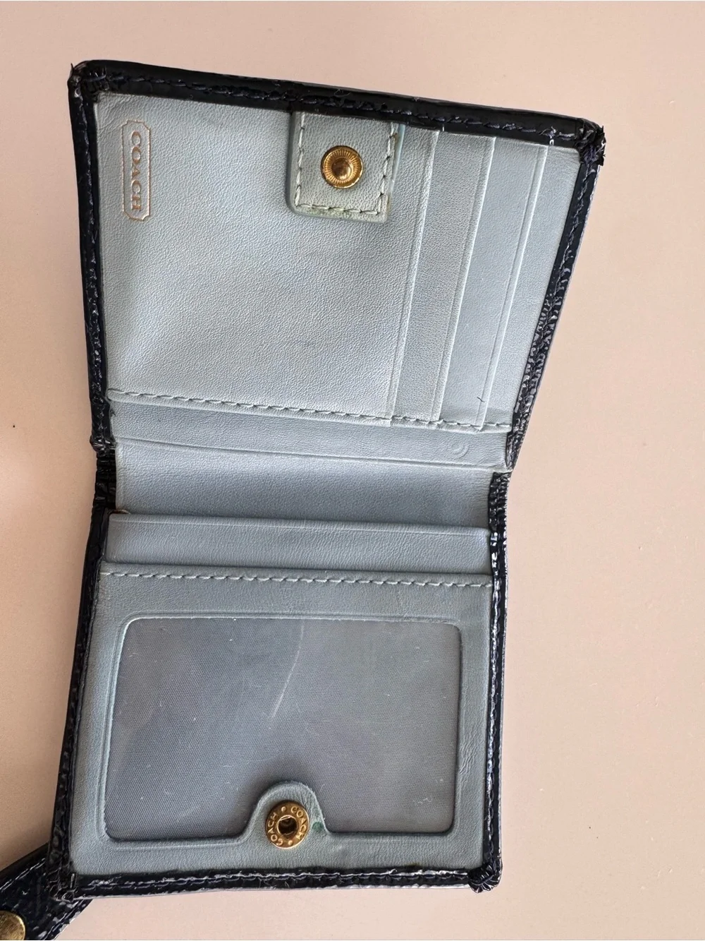 Coach Glossy Patent Coin Wallet in dark blue with Gol/Brass Accent